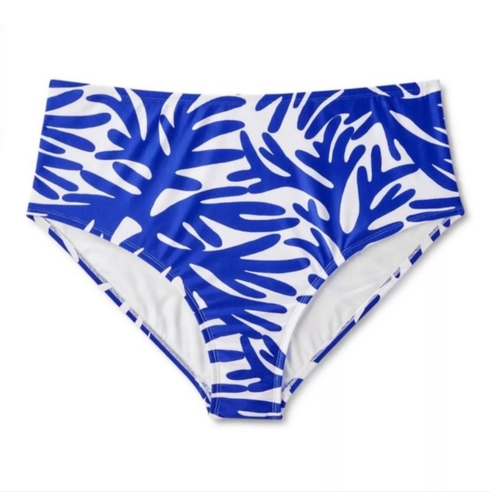 Kona Sol Blue Coral Print High Waist Bikini Bottoms Full Coverage Size 2X